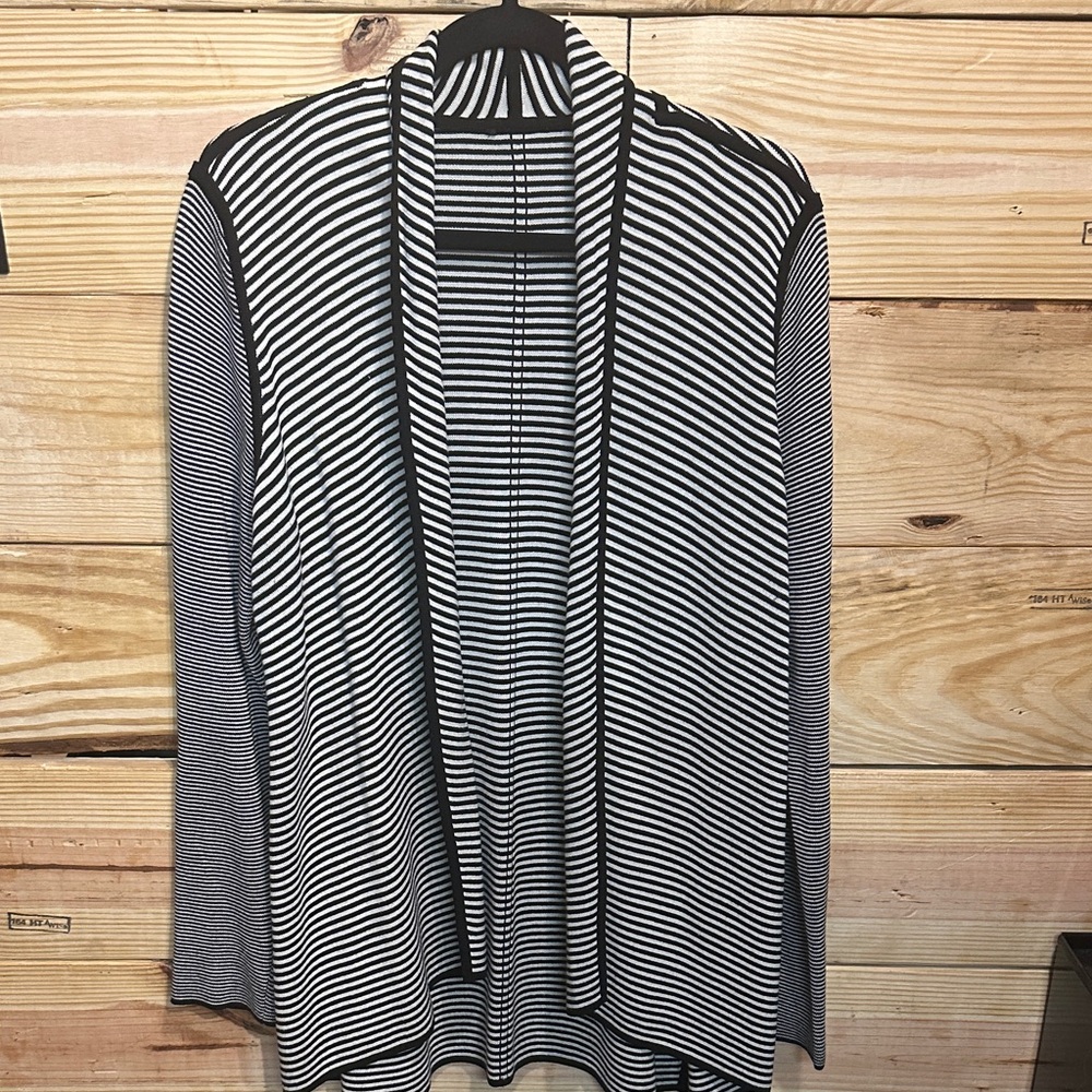 Talbots Black and White Striped Cardigan